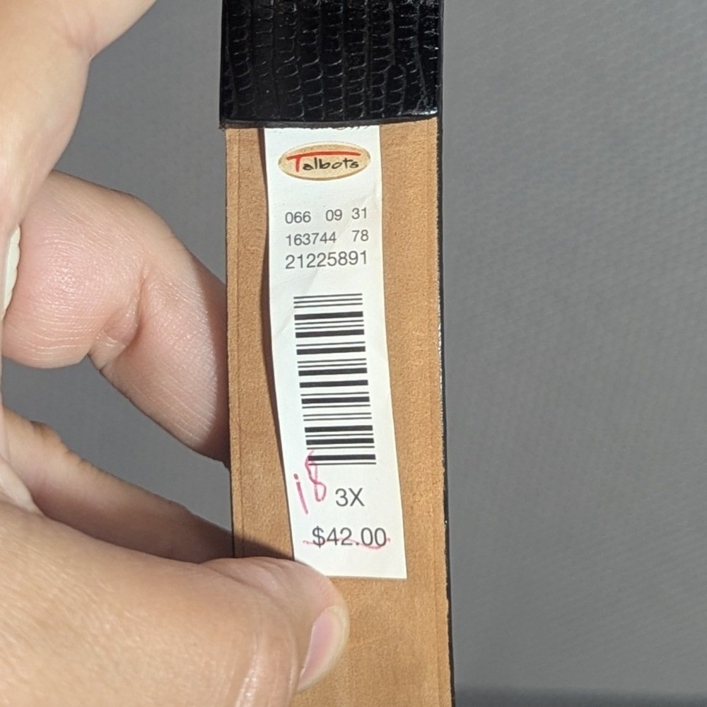 NWT Talbots Black Lizard Embossed Leather Belt Gold Buckle Italy 3X 6016W - Picture 2 of 7